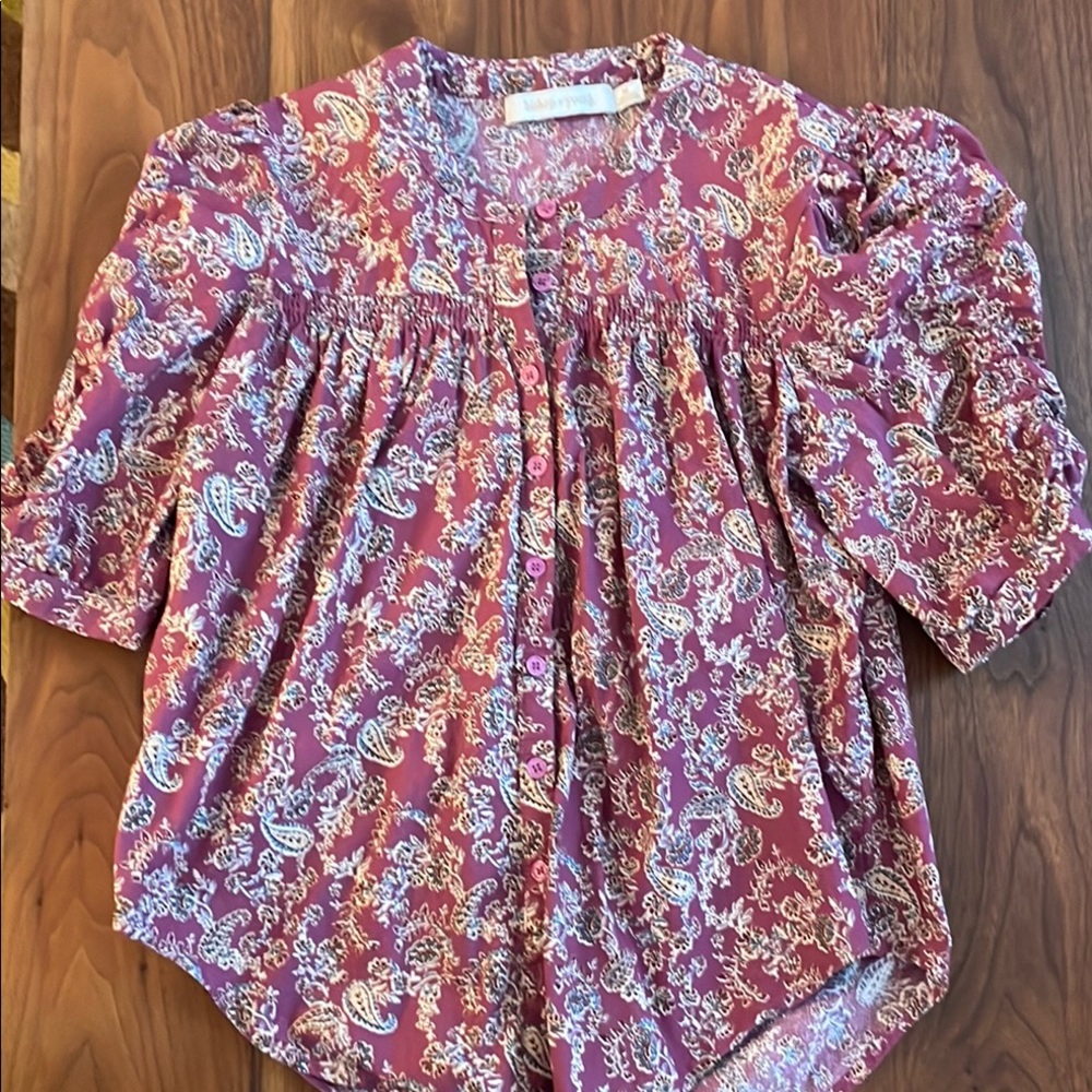 Mauve cotton Paisley Button-Front Blouse Anthropologie- LA brand Bishop + Young
